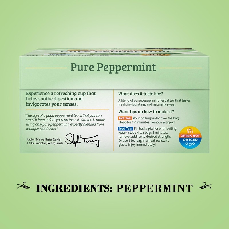 Twinings Pure Peppermint Tea - Naturally Caffeine Free, Refreshing Mint