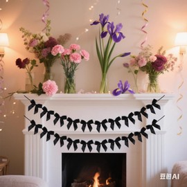LOONELO Black Bow Hanging Garlands, Satin Ribbon Bowtie Banners, Bow Knot Party Hanging Swirls Streamers Decorations for Girls Coquette Birthday, Wedding, Bridal Shower, Engagement Supplies