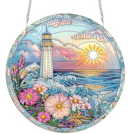 SKRYUIE Hanging Diamond Art Kits for Adults Pendant Lighthouse, Special Shaped Crystal DIY Diamond Painting Kit, Acrylic Board Wreath Pendants Double Sided, Home Decor 7.48 x 7.32 Inch c14