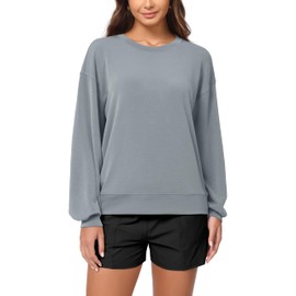 ODODOS Modal Soft Oversized Sweatshirts for Women Crew Neck Long Sleeve Relaxed Pullover Tops, Grey Blue, Medium