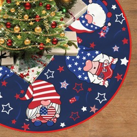 Happy 4th of July Patriotic Christmas Tree Skirt 30 Inch Gnome Stars Stripes Holiday Party Supplies Xmas Tree Mat Decorations