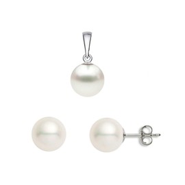 Juego de perlas cultivadas de agua dulce blancas AA+ calidad de plata de ley – PremiumPearl