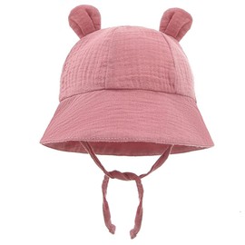 LIUPUUDLY Baby Sun Hat UV Protection Super Cute Cotton Baby Boys Girls Beach Hat Fishing Hat Summer Hat with Ears, dark pink