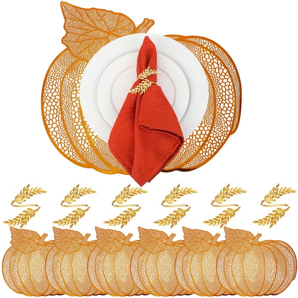 Mifoci Pumpkin Placemats Set of 6, Fall Napkin Rings Autumn