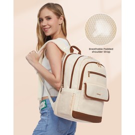 LOVEVOOK Laptop Backpack for Women,15.6 Inch Fashion Travel Backpack,Large Capacity Backpack Purse with USB,Water-resistant fits College Work Business Travel （Beige）