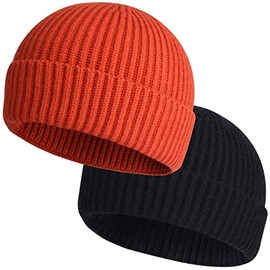 ROYBENS 2pcs Swag Wool Fisherman Beanies for Men, Knit Short Watch Cap Winter Warm Hats,F