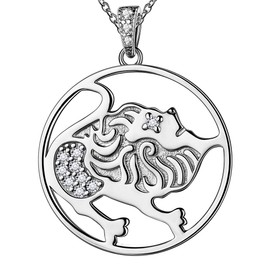 Zoidac Sign Leo Necklace for Men Women Unisex Constellation Jewellery 925 Sterling Silver Synthetic Diamond Horoscope Astrology Necklace for Party FP0092Z