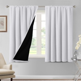 H.VERSAILTEX 100% Blackout Curtains for Bedroom Thermal Insulated Curtains & Drapes Blackout Curtains 54 Inches Long Rod Pocket Curtains for Living Room with Black Liner 2 Panels Set, Bleached White