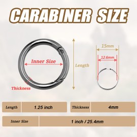 12 Pack Small Keychain Key Chain Rings Round Carabiner Clips 1" Paracord Lanyard Buckles Accessories for Crafting Jewelry Making (Gun Black)