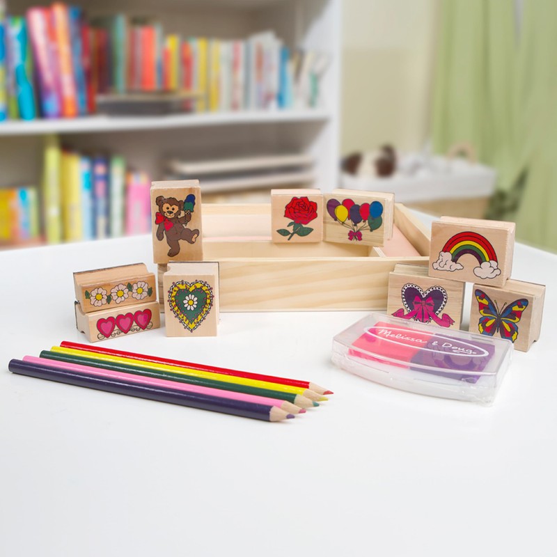 Melissa & Doug Wooden Stamp Set: Friendship - 9 Stamps,