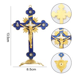 KOMI Blue Standing Metal Crucifix, 5 Inch Catholic Jesus Detachable for Home Tabletop Office Church, Faith Christian Gifts