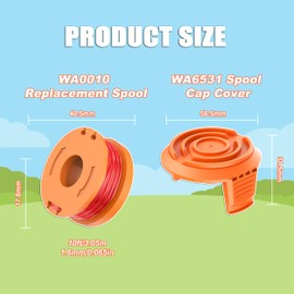 RISELION WA0010 WA0004.1 Grass Trimmer Spool Compatible with Worx Grass Trimmer, Diameter 1.65 mm, 3 m Length (12 Trimmer Spools + 3 Trimmer Covers)