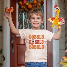 Gobble Happy Thanksgiving Turkey Day Toddler Boy Girl T-Shirt Retro Apricot Tees 2-3 Years