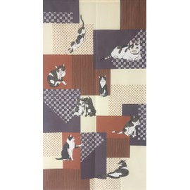 Nekomoyo 59.1 inches (150 cm) Length) Cat Noren Blindfold Divider Curtain Lace, Cute, Stylish, Patchwork, Kitten