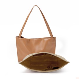 FuninCrea Felt Bag Organiser Multi-Chamber Handbag Organiser Folding Bag Tote Bag Organiser Solid Colour Pocket Insert Organiser for Cosmetics, Daily Needs (Beige)