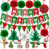 Fecedy MERRY CHRISTMAS Hanging Paper Banner Pom poms Paper flower
