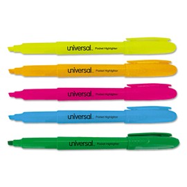 Universal Pocket Highlighter, Chisel Tip, Fluorescent Colors, 5/Set