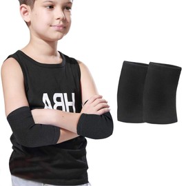 Luwint Kids Knit Elbow Brace Support Compression Arm Protection Sleeves for Volleyball Weightlifting Tennis Tendonitis, 1 Pair (Black, Medium)