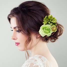 BBTO 21 Pcs Flower Hair Clip Rose Hair Clips Barrettes for Women Flower Accessories Boho Bride Claw Clip Hairpin Brooch Pin Headpiece for Wedding(Green Series)