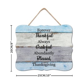 BRUYU5SE Forever Thankful Always Grateful Abundantly Blessed Thanksgiving Wood Sign Hanging Wood Sign Vintage Words Letters Wall Art Hanging Decoration For Grandpa Papa Dad 8x10in