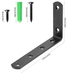 4 Pcs Shelf Brackets, L Shaped Metal Brackets, Right Angle Corner Brace Bracket, Wall Support Brackets, Joint Bracket Fastener with Screw and Anchors for Shelves, Wood, Furniture, Cabinet(Black)