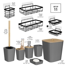 Clara Clark Bathroom Set - Grey Bathroom Accessories Set, 6PC Bathroom Accessory Set, Bathroom Sets with Adhesive Corner Shower Caddy Hanging, Toilet Brush, Trash Can & Soap Dispenser