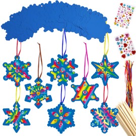 WorldBazaar Christmas Snowflakes Scratch Crafts for Kids 32 Sets Winter Party Activities Snowflake Hanging Ornaments Tree Decorations Rainbow Art Kits Xmas Party Favors Gifts
