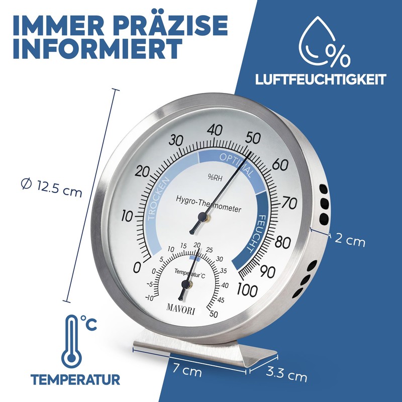 Mavori® Analogue Hygro-Thermometer - Moisture Meter - Made Of High-Quality