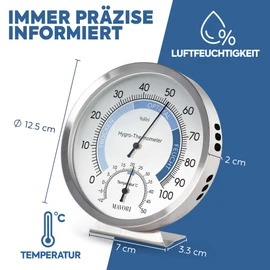 Mavori® Analogue Hygro-Thermometer - Moisture Meter - Made Of High-Quality Stainless Steel for Reliable and Comfortable Room Climate Control