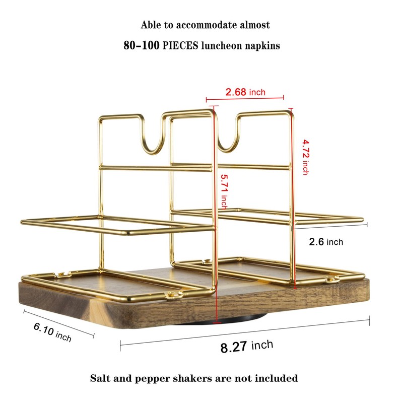 Napkin Holder for Table, Wood Base Rotating Napkin Holder with