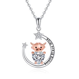 Fryneauy Highland Cow Necklace 925 Sterling Silver Pendant Necklace Cow Jewellery Gifts for Women