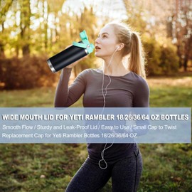 Lid for Yeti Rambler 26 36 46 64 oz Bottles, Screw Top with Flex Handle, Chug caps for Yeti Kids Jr 12 18 Ounce Cup, BPA Free Leakproof Cover, Replacement Water Bottle Accessories, Seafoam