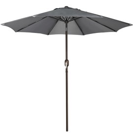 Blissun 9' Outdoor Patio Umbrella, Outdoor Table Umbrella, Yard Umbrella, Market Umbrella with 8 Sturdy Ribs, Push Button Tilt and Crank, Dark Grey