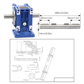 Double Output Shaft, Worm Gear Speed Reducer, Diameter 14 mm, Length 128 mm, Suitable for Worm Reduction Gearbox Stepper Motor