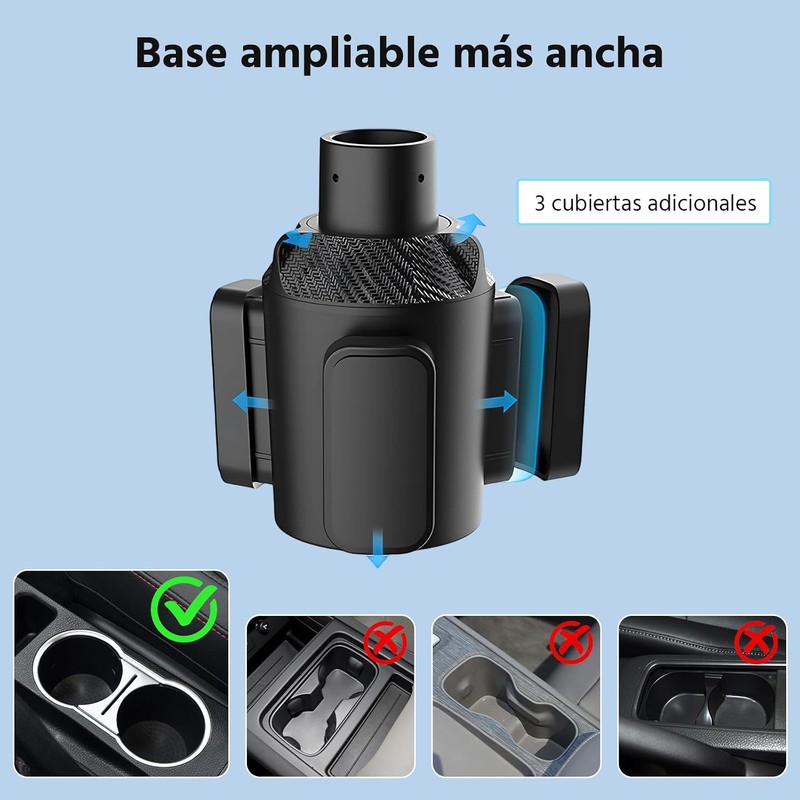 Portavasos Ajustable para Auto, Negro, Extensible, Compatible con Tazas y