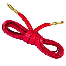 Loop King Laces 1 Pair Luxury Flat Waxed Shoe Laces with Gold Tips, Red, 10+ Eyelets / 150cm / 59"