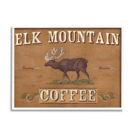 Stupell Industries Antique Elk Mountain Coffee Kitchen Sign Rustic Animal, Designed by June Erica Vess White Framed Wall Art, 16 x 20, Brown