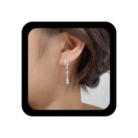 Yheakne Vintage Crystal Pearl Drop Earrings Silver Swirl Cz Earrings Spiral Rhinestone Dangle Earrings Wedding Cz Pearl Earrings Jewelry for Women