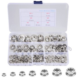 QIMEI-SHOP Flange Nuts Stainless Steel Self-Locking Nuts M3 M4 M5 M6 M8 M10 M12 Hex Nuts with Locking Toothing According to DIN 6923 Nuts Assortment Kit 105 Pieces