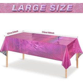 SINGOMON 2PCS Hot Pink Tablecloth Purple Table Cloth Glitter Laser Disposable Tablecloth Waterproof Tablecloth 54x108 inches Plastic Table Cloth Rectangular Table Covers for Pink Party Decorations