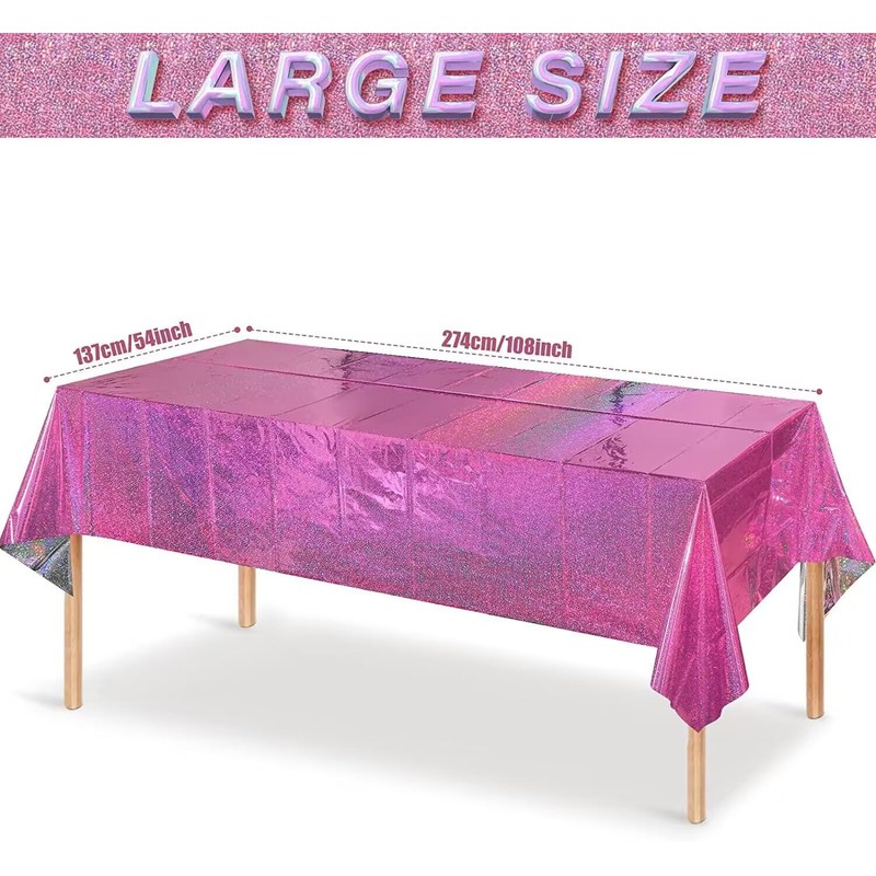 SINGOMON 2PCS Hot Pink Tablecloth Purple Table Cloth Glitter Laser