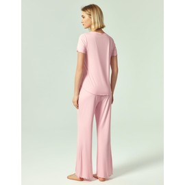 GYS Bamboo Viscose Women's Pajama Sets Short Sleeve Top and Pants Two Piece Sleep Set, Pink, X-Large