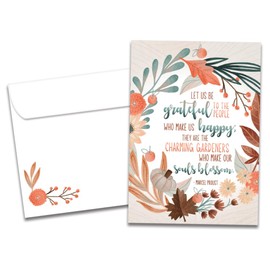 Tree-Free Greetings - Fall & Thanksgiving Greeting Card - Artful Designs - 1 Card + Matching Envelopes - Made in USA - 100% Recycled Paper - 5"x7" - Grateful and Happy (GO63068)