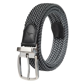 Tommy Bahama Men's Stretch Braided Reversible Leather Trim Belt, Black/Gray, S/M (32-36)
