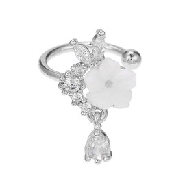 Shell Flower CZ Ear Cuff Cartilage Non Pierced Clip On Earring for Women Dangling Charm Crystal Plum Blossom Fake Huggie Hoop Earrings Open Wrap Hoops Dainty Birthday Jewelry Hypoallergenic (Silver)