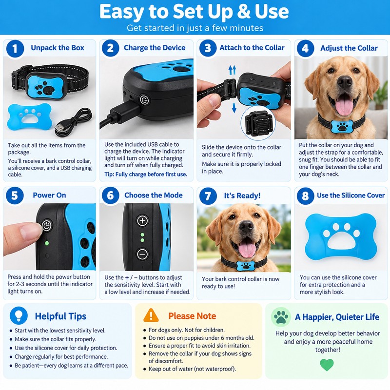 Dog Bark Deterrent Collar for Training – USB Rechargeable Ultrasonic