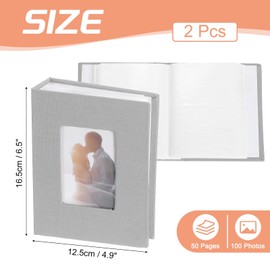 sourcing map Photo Album, 4 x 6 Linen Cover Photo Album Small Photo Album Book for 100 Pockets Hold 100 Pictures for Wedding Family Anniversary Engagement Travel, (Grey), 2Pcs
