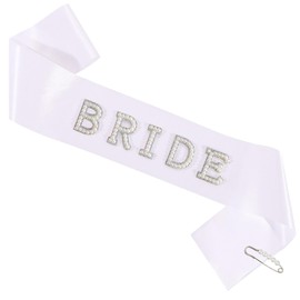 LATFZ Bride Pearls Rhinestones Sash, Bride To Be Sash with Safety Pearl Pin,Bridal Gifts Bachelorette Party Decorations Bridesmaid Favors (White-White Pearls, Large)