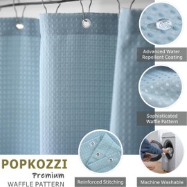 Aqua Blue Waffle Shower Curtain: Light Blue Heavy Duty Textured Fabric Shower Curtains for Bathroom - 256 GSM Water Repellent Washable Thick Polyester Cloth Bath Curtain - 72x72