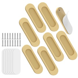 YogePote 8 Pack Self Stick Sliding Door Handles, Aluminum Alloy 4 Inch Self Adhesive Cabinet Knobs for Push-Pull Glass Barn Doors, Closets, Wardrobes, Windows (8, Champagne)